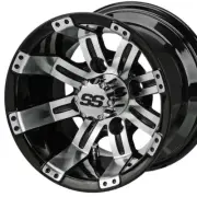 4) GOLF CART 10" Tempest MACHINED/BLACK WHEELS/RIMS NO TIRES