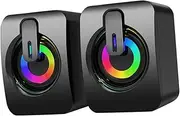 Tofficu 1Pair Wired Gaming Speakers with RGB Lights Loudspeakers for Laptop USB Powered Compact Subwoofer with Color Breathing LED Lights Lightweight Portable Desktop Sound