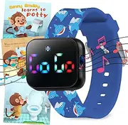Benny Bradley's Potty Training Watch for Kids V2 – A Water Resistant Toilet Reminder Device for Boys & Girls to Train Your Toddler with Fun/Musical & Vibration Interval Reminder (Sharks)