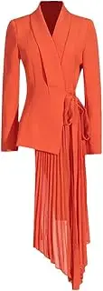 [Zadaos] Women Blazer Lace Up Pleated Full Sleeve Ladies Blazer Coat Fashion Long Suit Jacket