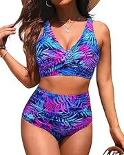 [Yonique] High Waisted Two Piece Swimsuit-Womens Bikini Set Tummy Control Bathing Suit Modest Full Coverage Bikini 2025