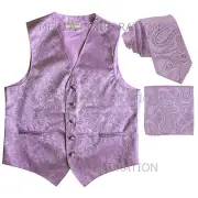 New Vesuvio Napoli Men's paisley Tuxedo Vest Waistcoat_Necktie & Hankie Lavender