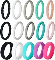 [Rofusn] 15-Packs Silicone Wedding Band Rings for Women,Thin and Stackable Braided Rubber Wedding Bands