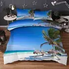 Blue Sky Beach White Clouds 3D Quilt Duvet Doona Cover Set Pillow case Print