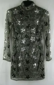 Top Shop Womens Black and Silver Star Sequin Bead Embellished Mini Dress Size 0