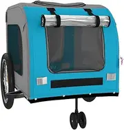 Pet Bike Trailer-Blue and Grey, Oxford Fabric, Iron Frame, Versatile Attachment for Bicycles, Reflective Safety Features, Smooth Large Wheels, Weather Cover, Spacious and Ventilated