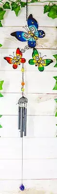 Wind Chime with Black Coated Gems Butterfly Hanging Garden Decoration