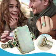 Luxury Square White Opal Antique Silver Ring Jewelry Engaged Ring For Women