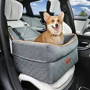 Dog Car Seat for Small Medium Dogs, Memory Foam Dog Booster Car Seat for Dogs 0-35 lbs, Anti-Slip Pet Car Seat with 2 Adjustable Leashes, Elevated Dog Car Travel Bed with Storage Pockets