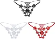 [WMUVAZA] Mini String Open Thong Lace Embroidered, 3 Pieces Thongs Women Mini String Lace G-String Seamless G-String G-String T-Back Thong Thong Sexy Thread Micro Bikini G-String and T-Back