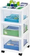 IRIS USA Craft Organizers and Storage, Rolling Storage Cart for Classroom Supplies, Storage Organizer for Art Supplies, Drawer Top Organizer for Small Parts, 3 Drawers, White