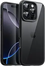 JETech Case for iPhone 16 Pro Max 6.9-Inch, Shockproof Phone Bumper Cover, Solid Color Matte TPU Frame, Anti-Scratch Clear Back (Black)