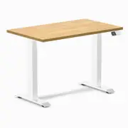 Desky Dual Mini Light Oak Rubberwood Sit to Stand Desk 1000x600mm White Frame