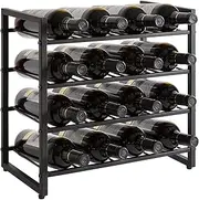 IBUYKE Wine Rack Countertop, Wine Rack Freestanding Storage 16 Bottle Capacity, for Home Kitchen, Pantry, Wine Cellar, Bar, 4 Tiers 16 Bottle Wine Racks, Black UTMJ903H