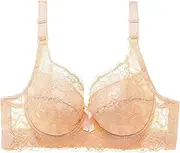 [Dress Cici] Lace Underwire Bra, Lace Non Padded Bra for Large Breasts