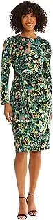 [Maggy London] Women's Keyhole Neck Side Waist Tie Detail Midi Dress Career Desk to Dinner Event Party Guest of