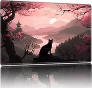 Playmat for MTG,Game Mat 24 x 14 inches, Non Slip Rubber Backing TCG and Board Game Mat for Cards,Mousepad Desk Mats-Black Cat Tower