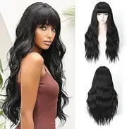 COSYCODE Wavy Wig With Bangs Synthetic Body Wave Wig for Women Long Wavy Wig 05