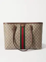 [Gucci] Gucci - Ophidia Medium Leather-trimmed Printed Coated-canvas Tote - Brown - One size One size Brown