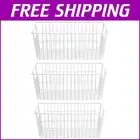 Set of 3 White Wire Storage Baskets - Perfect for Pantry & Closet Organization