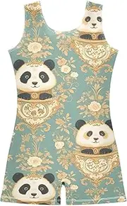 [FRODOTGV] Art Panda Faces Flowers Gymnastics Leotard for Girl Soft 1-Piecing for Tumbling Classes for Training, Yoga, Tumbling