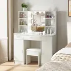 Bedroom Makeup Vanity Table Set Dressing Table Stool White w/ LED Lights Mirror