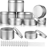 PLAFOPE 1 Set Aluminum Candle Tins with Lids Empty Containers for DIY Candle Making Includes Cotton Wicks Non Stick Durable for Scented Tea Light Crafts