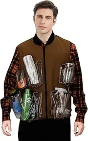 CUSFULL Waterboy Costume Bobby Boucher Cosplay Vest with Multi-Pockets Men's Long Sleeve Plaid Shirt Halloween Dress Up