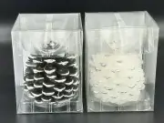 2 Wax Pine Cone Candles Unscented Battery 24 hr Timer Country Christmas LED