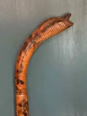 ANTIQUE AMERICAN FOLK ART CARVED WOOD SNAKE WALKING CANE STICK 36" long