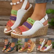 Women's Color Block Wedge High Heel Sandals Fashionable Sandals