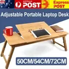 Bamboo Adjustable Laptop Desk Breakfast Serving Bed Tray with Tilting Top Drawer