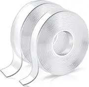 Double Sided Tape Heavy Duty, Double Stick Mounting Adhesive Tape (2 Rolls, Total 20FT), Clear Two Sided Wall Tape Strips, Removable Poster Tape for Home, Office, Car, Outdoor Use, Damage-Free