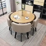 Modern Round Dining Table Set with 4 Fabric Chairs Space Saving Office Table Set for Reception 80 * 80 * 75cm