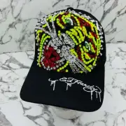 Men's Ed Hardy Tiger Black | Lime Green | Red Rhinestone Trucker Hat NWT