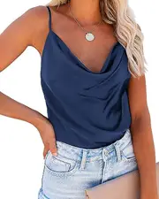 Heyone Silk Camisole Tops For Women Cowl Neck Camis Satin Tank Top Sexy Spaghetti Strap Sleeveless Loose Blouselarge
