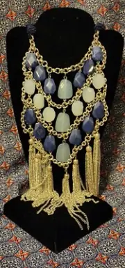CHICO'S NWT $89 BLUE silver bib tassel statement women's gorgepus necklace