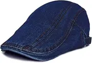 [Panchitalk] Denim Newsboy Cap for Men and Women, Cotton Buckle Adjustable Flat Cap Gatsby Driving Hunting Cabbie Beret Hat