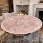 24"Rose Quartz Stone Round Coffee Sofa Center Table Stunning Crystal Healing Top
