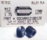 M12-1.75X12MM HEX SOCKET SET SCREWS CUP POINT ALLOY STEEL BLACK (10)