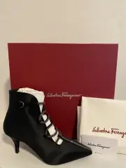 Salvatore Ferragamo Ciconia 70 Satin Pointy Toe Embellished Booties Boots 6 US