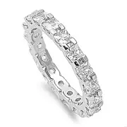 Sterling Silver 925 CZ Women's Princess Cut Eternity Wedding Band Ring Size 5-10