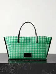 [STAUD] STAUD - Christos Leather-trimmed Gingham Mesh Tote - Green - One size One size Green