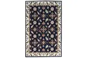 Handmade Floral Wool Rug - Kashan1- Black/Cream