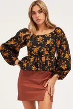Print Peplum Top Long Sleeve - Size M, Women's Cami