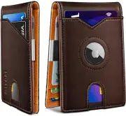 Men'S Slim Front Pocket Leather RFID Wallet with Money Clip for 11 Cards
