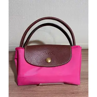 LONGCHAMP 糖果粉 短把小號尼龍摺疊水餃包 正品