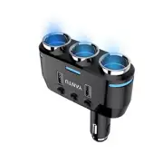 3-Way Power Adapter Cigarette Lighter Socket Splitter 12V Dual USB Car Charger