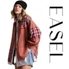 SIZE SML EASEL BRICK WASHED TWILL Plaid Contrast Button Down Shacket/SHIRT BHCS
