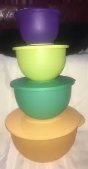 TUPPERWARE Impressions Bowls Set (4) 32 -18-10-5 1/2 Cup-New-Serve Store Popcorn